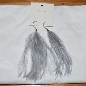 Serefina Long Drop Feather Earrings NWT